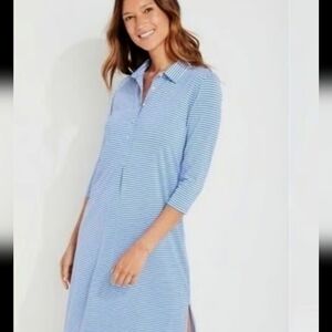 VINEYARD VINES MIDI SHIRT DRESS SANKATY BLUE & WHITE STRIPED COLLAR XL